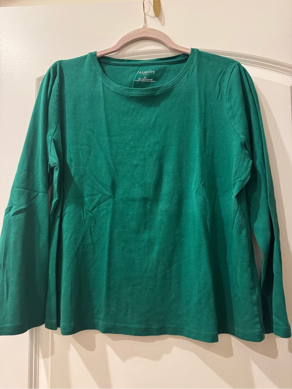 Talbots Women's Emerald Green Long Sleeve Crewneck Top